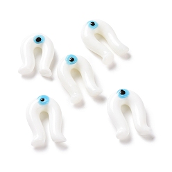 White Handmade Evil Eye Lampwork Beads, Half Drilled, Arch, Horseshoe, White, 27x18x9.5mm, Hole: 1.5mm