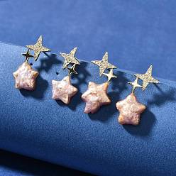 Настоящее золото 14K Натуральные жемчужные ушные шпильки, с латунным микропаве из прозрачных кубических цирконий и 925 булавкой из стерлингового серебра, звезда, реальный 14 k позолоченный, 22.5x13 мм