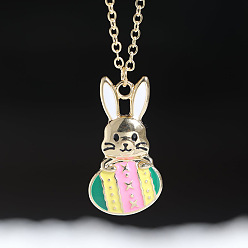 Pink Подвеска в виде кролика из эмали с пасхальным яйцом для женщин., золотой свет, розовые, 16.54 дюйм (42 см)