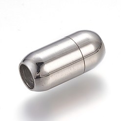 Couleur Acier Inoxydable Résistant au ternissement 304 fermoirs magnétiques en acier inoxydable avec extrémités collées, ovale, couleur inox, 20x10mm, Trou: 6mm