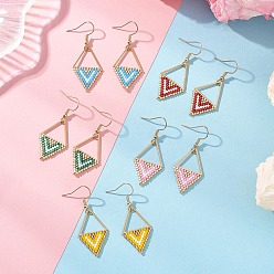 (52) Непрозрачная лаванда Серьги-подвески из ромбовидного стекла, с крюком из нержавеющей стали 304, золотые, разноцветные, 47.5x18.5 мм