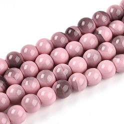 Фламинго Выпечки нарисованных стеклянных бусин прядей, круглые, два тона, фламинго, 8~8.5 мм, отверстие : 1.4 мм, около 103~107 шт / нитка, 30.12~31.30 дюйм (76.5~79.5 см)