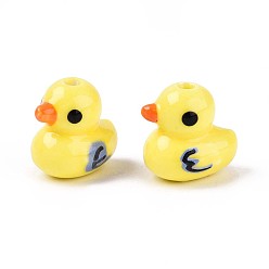 Желтый Фарфоровые бусины ручной работы, утка, пастельный фарфор, желтые, 12~12.5x12~12.5x9~9.5 мм, отверстие : 1.8~2 мм