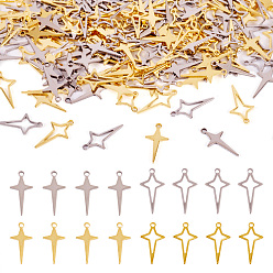 Golden & Stainless Steel Color 200Pcs 4 Styles 201 Stainless Steel Pendants, Star Charms, Golden & Stainless Steel Color, 16~16.5x8~9x0.5mm, Hole: 1.2mm, 50pcs/style