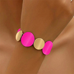 Золотой Браслеты из цинкового сплава, эластичные браслеты для женщин, плоско-круглые, золотые, красно-фиолетовые, золотые, внутренний диаметр: 2-3/8 дюйм (6 см)