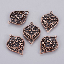 Красная Медь Соединители звеньев сплава, без кадмия, без никеля и без свинца, слеза, Красная медь, 30x21x6 мм, отверстия: 1.5x1.5 mm ~ 4.5 mm