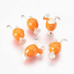 Orange Legierung Emaille Becher Anhänger, ein Glas Saft, Silberfarbe überzogen, orange, 21x16x9.5 mm, Bohrung: 2 mm