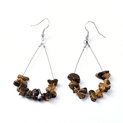 Тигровый глаз Болтаются серьги, с естественными чипами для тигра, крючки для серег из латуни с платиновым покрытием и каплевидная капля, , 71~75 мм, Кулон : 53.5~59 мм, штифты : 0.5 мм