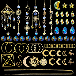 (52) Непрозрачная лаванда Наборы для самостоятельного изготовления подвесного ловца солнца в виде солнца и луны, включая железные вешалки для растений, Латунные подвески, Латунные соединительные колечки, стеклянные подвески, амулеты из нержавеющей стали, разноцветные, 78x83.5x80 мм