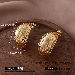 Golden 304 Stainless Steel Stud Earrings for Women, Half Hoop Earrings, Golden, 23x15mm