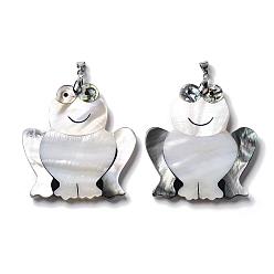 Лягушка Натуральная ракушка пауа, черная ракушка для губ и подвески из белой ракушки, Подвески-лягушки из нержавеющей стали, цвет нержавеющей стали, защелки из нержавеющей стали на дужках, 54x50.5x4.5~5 мм, отверстие : 6.5x4 мм