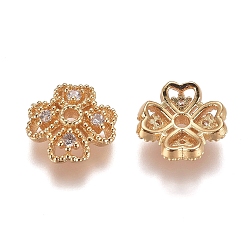 Золотой 4 -petal латунные микро проложить четкие кубического циркония крышки шарика,, клевер, золотые, 10x3.5 мм, отверстие : 1.4 мм