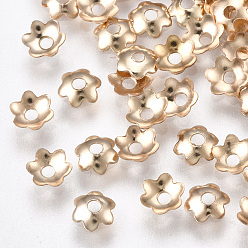 Light Gold Железный шарик крышки, 6-лепесток, без никеля , цветок, золотой свет, 4x1 мм, отверстие : 1 мм