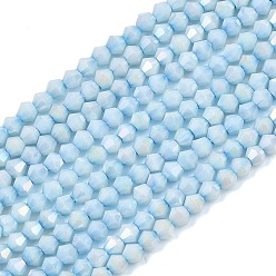 Azul Cielo Hebras de cuentas de vidrio bicono galvanizadas, de piedras preciosas de imitación, color de ab chapado, facetados, teñido, luz azul cielo, 3x2.5 mm, agujero: 0.8 mm, sobre 139 unidades / cadena, 14.76'' (37.5 cm)