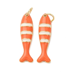 Оранжевый Латунные подвески, рыба, с эмалью, реальный 18 k позолоченный, без кадмия и без свинца, стойки покрытие, долговечный, с целью перехода в кольце, оранжевые, 24x6.5x3 мм, отверстие : 3.2 мм