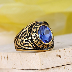 Королевский синий 304 мужские перстни из нержавеющей стали с кубическим цирконием, овальные, античное золото , королевский синий, 20 мм, размер США 11 (20.6 мм)
