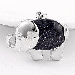 Синий Драгоценный Камень Слон платины тон латуни синтетические синий голдстоуновские подвески, 31x37x9 мм, отверстие : 5x8 мм