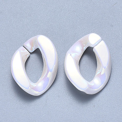 White Opaque Acrylic Linking Rings, Quick Link Connectors, for Curb Chains Making, AB Color Plated, Twist, White, 23x17x4.5mm, Inner Diameter: 13.5x7mm