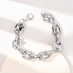 Нержавеющая Сталь Цвет 304 Браслеты из нержавеющей стали в виде звеньев кофейных зерен для женщин и мужчин, цвет нержавеющей стали, 9.06 дюйм (23 см)