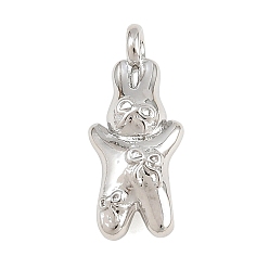 Platinum Brass Pendants, Rabbit with Bowknot Pattern Charms, Platinum, 17x18x5mm, Hole: 2mm
