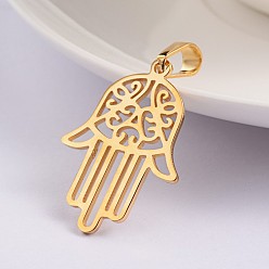 Золотой Ионное покрытие (ip) 304 подвески из нержавеющей стали, hamsa рука / рука fatima / рука miriam, золотые, 30.5x21.5x1 мм, отверстие : 4x6 мм
