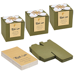 Темно-оливково-зеленый Картонные коробки для упаковки конфет, квадрат с цветами и открытками, темно-оливковый зеленый, 6.5x6.4x6.5 см