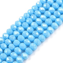 Темно-Голубой Стеклянные бусины с гальваническим покрытием , гальваническое покрытие, граненые, рондель, глубокое синее небо, 4x3 мм, отверстие : 0.4 мм, около 105~110 шт / нитка, 38~39 см