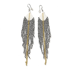Черный Серьги с подвесками из тканых стеклянных бусин в богемном стиле, железные серьги-люстры с кисточками для женщин, чёрные, 140 мм