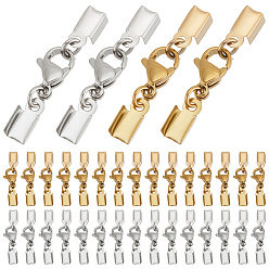 Золотой & Цвет Нержавеющей Стали 40 шт. 2 цвета ионное покрытие (IP) 304 карабины из нержавеющей стали с наконечниками для шнура, золотые и нержавеющая сталь цвет, 32 мм, внутренний диаметр: 3.5 мм