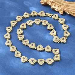 Chapado en Oro Real 18K Collares de tenis con forma de corazón, adornados con circonitas cúbicas transparentes y latón., sin plomo y cadmio, chapado en rack, larga duración plateado, real 18 k chapado en oro, 17.72 pulgada (45 cm)