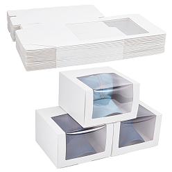 White Paper Cap Hat Packing Boxes with Visible Window, Rectangle, White, 19.5x12x19.5cm