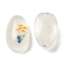 Flower Transparent Epoxy Resin Cabochons, with Glitter Powder, Clear, Flower, 15x9x6mm