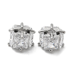 Echt platiniert Messingperlen mit Glas, Cadmiumfrei und Nickel frei und Bleifrei, Würfel, Echt platiniert, 6x4.5 mm, Bohrung: 1.5 mm