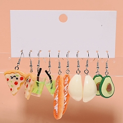 Mixed Shapes Resin Food Model Dangle Earrings, Jewely for Women, Mixed Color, Mixed Shapes, 48mm, 5pair/set