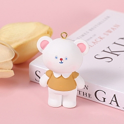 Оранжевый Большие подвески из непрозрачной смолы, с золотыми тонами железных петель, медведь, оранжевые, 56x38 мм