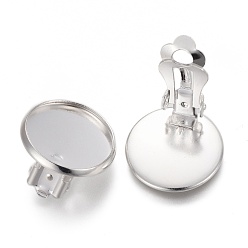 Серебро 304 клипсы из нержавеющей стали, плоско-круглые, серебряные, лоток : 14 мм, 16x8 мм