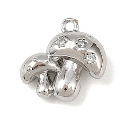 Платина Латунные микропаве прозрачные кубические циркониевые подвески, гриб, без кадмия, без никеля и без свинца, платина, 13x13x6 мм, отверстие : 1.2 мм