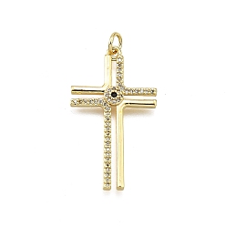 Настоящее золото 18K Латунные микро проложить кубического циркония подвески, крестик, долговечный, без свинца и без кадмия, стойки покрытие, с целью перехода в кольце, реальный 18 k позолоченный, 33x19x3 мм, отверстие : 3.5 мм