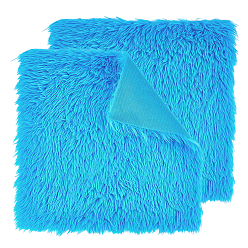 Deep Sky Blue 2Pc Polyester Plush Fabric, DIY Crafts Supplies, Square, Deep Sky Blue, 400~415x400~415x19mm