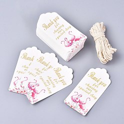 Flamingo Shape Geschenkanhänger aus Papier, Tags hängen, mit Baumwollkordel, für Hochzeit / Valentinstag / Erntedank, Rechteck, Flamingo-Muster, 9.5x4.5x0.05 cm, Loch: 5.3 mm, 50 PC / Satz