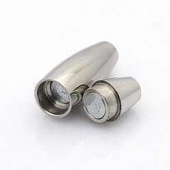 Stainless Steel Color Tarnish Resistant 304 Stainless Steel Smooth Surface Magnetic Clasps with Glue-in Ends Fit 4mm Cords, Oval, Stainless Steel Color, 27x8.5mm