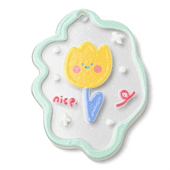 Gold Transparent Glitter Dust Powder, Acrylic Pendants, Flower, Gold, 39x28.5x2mm, Hole: 1.8mm
