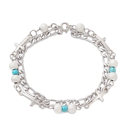 Нержавеющая Сталь Цвет 304 браслеты из нержавеющей стали и латуни, синтетический бирюзовые многожильных браслеты, цвет нержавеющей стали, 7-5/8 дюйм (19.5 см)
