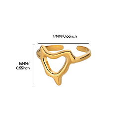 Золотой 201 открытые кольца манжеты из нержавеющей стали, сердце, золотые, 17 мм