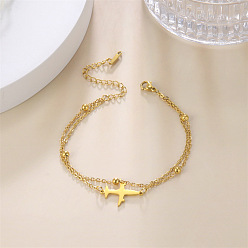 Золотой Самолет 201 двухслойные браслеты на ногу из нержавеющей стали для женщин, золотые, 8-1/4 дюйм (210 мм)