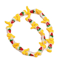 Клубника Бусины из стеклянной эмали, окрашенные в технике запекания, клубника, 23x16.5~17x7.5~8.5 мм, отверстие : 0.8~1.2 мм