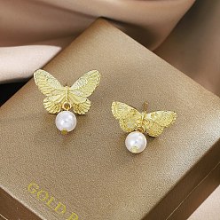 Золотой Серьги-гвоздики из сплава для женщин, бабочка, золотые, 22~25x24~25 мм