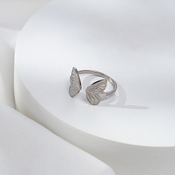 Нержавеющая Сталь Цвет Регулируемые открытые манжеты-кольца-бабочки из нержавеющей стали для женщин, цвет нержавеющей стали