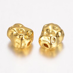 Golden Alloy Beads, Hammered Oval, Golden, 6x5x4mm, Hole: 1mm