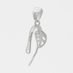 Platinum Trendy Rhodium Plated 925 Sterling Silver Pinch Bails, Leaf, Platinum, 13x5x9mm, Hole: 4x3mm, Pin: 0.7mm